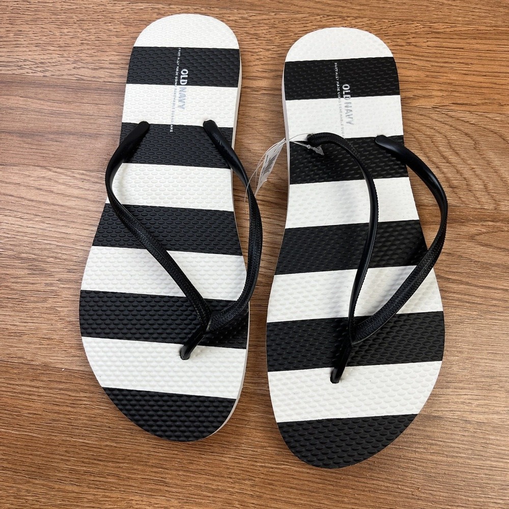 Old Navy Black & White Striped Flip Flops Women's‎ Size 7 NEW